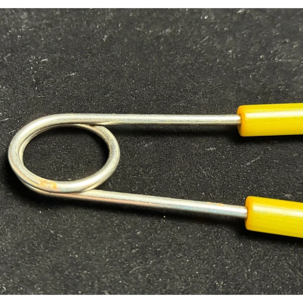 Vintage Ekco Stainless Pickle Fork, Yellow Spring Wire Tongs, Ice tongs, 3pc Set